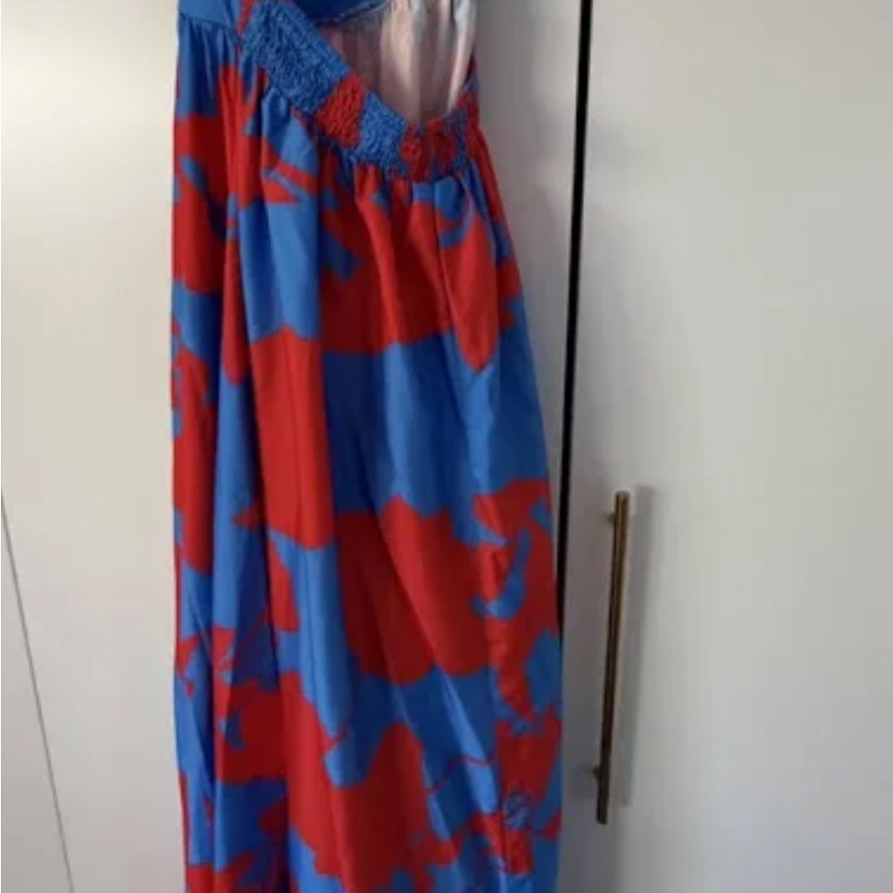 Blue & Red Printed Halter Maxi Dress~ size medium - Picture 3 of 6